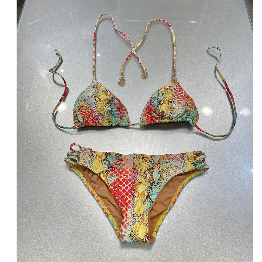Luli Fama “Smoke Show” snake print Bikini. Top is Large and Bottom is Small